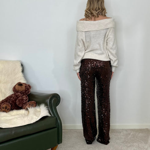 Pantalone con paillettes choco