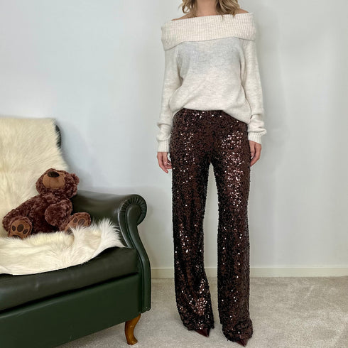 Pantalone con paillettes choco